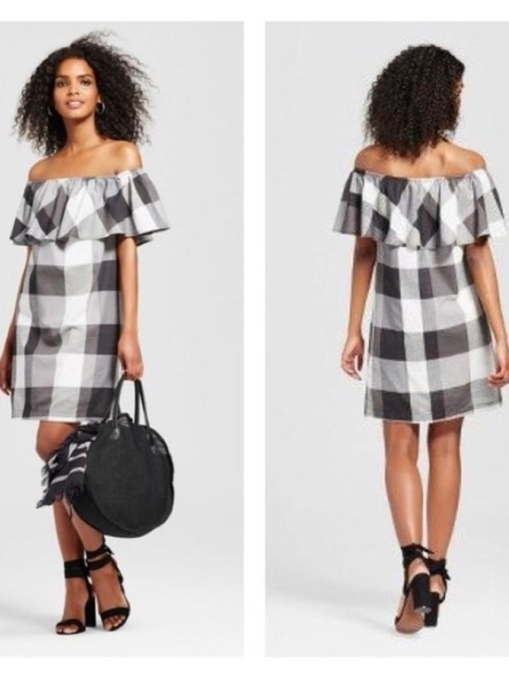 Who What Wear 🖤  Gingham Off-Shoulder Ruffle Dress - Picture 4 of 7